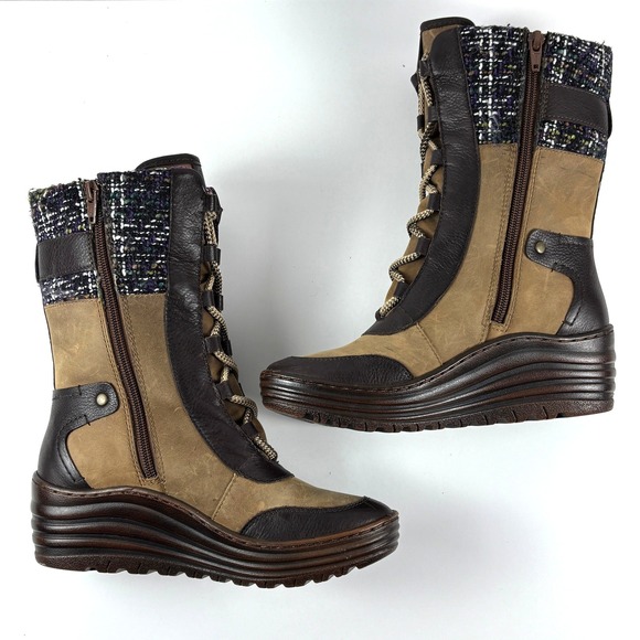 Bionica Womens Leather Textile Wedge Lace Up Zip Winter Boots Size 7M - Picture 5 of 8